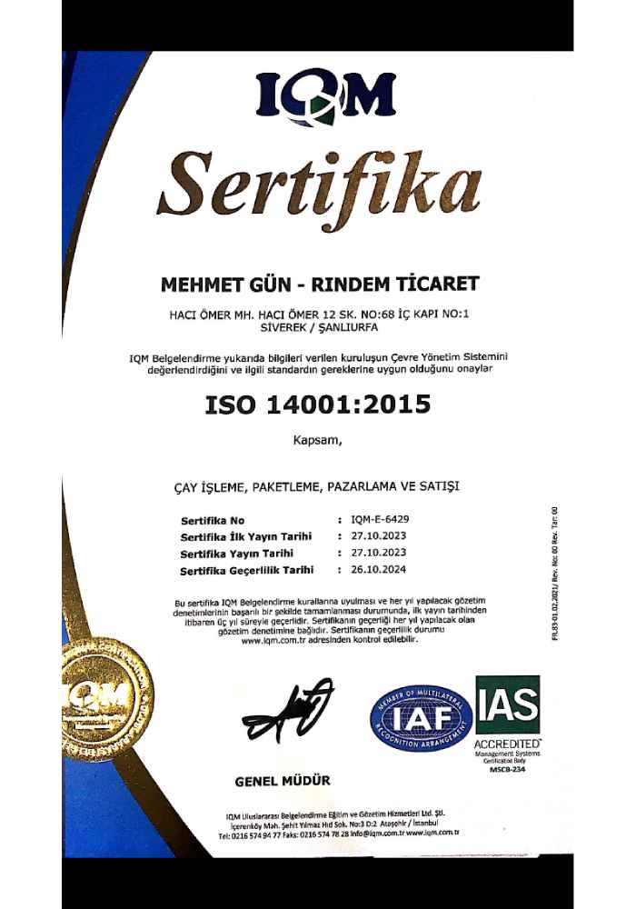 Rındem Iso 14001 Çevre Yönetim Sistemi Sertifikası